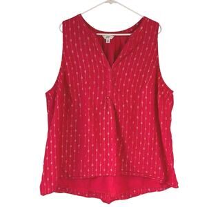 Crown & Ivy Sleeveless Top 3X Red Silver Stripe V Neck Flowy Blouse